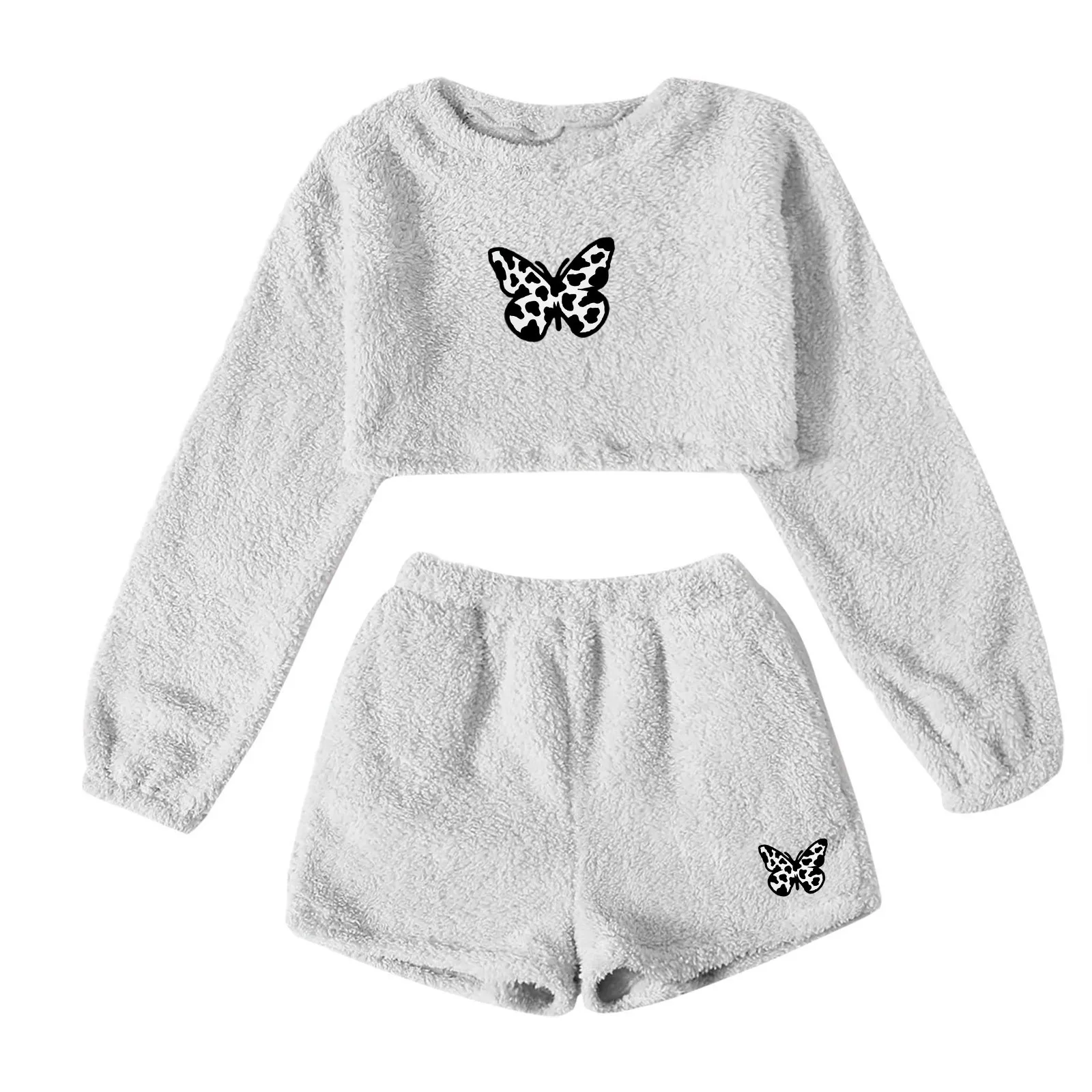 Women's Butterfly Printing Pajama Sets Cotton Soft Long Sleeve Oneck