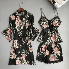 5 шт., сексуальное ночное белье, кружевной Атласный халат, банный халат, брюки, нижнее белье-шорты, набор пижам, Женское ночное платье, ночные рубашки