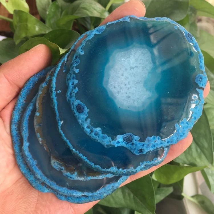 

Blue agate plate geoid crystal mineral agate slice coasters