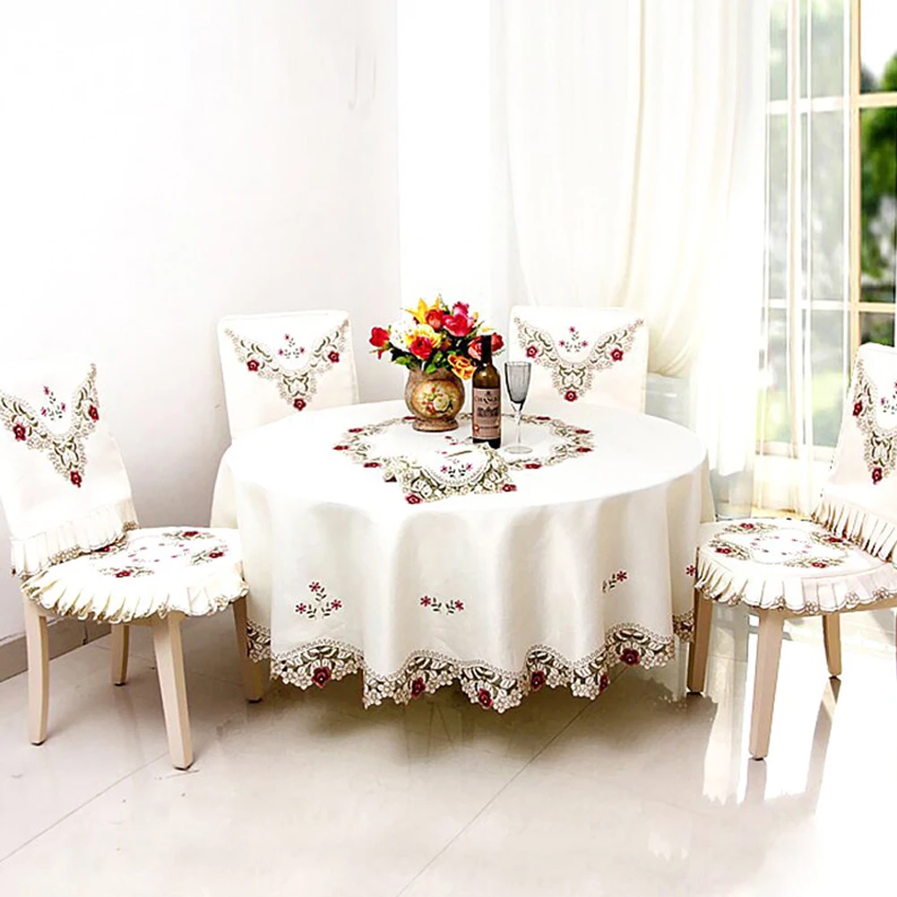 Rose Round Tablecloth Beige Embroidered Tablecloths Tablecloth Home Kitchen Supplies Table Decoration Home Textile Table Cloth