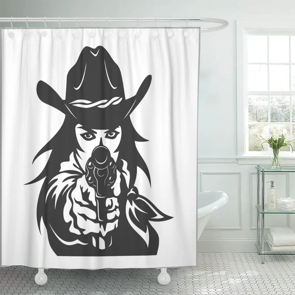 Корова Западная девушка револьвер Cowgirl оружие пистолет Redneck женщина занавески для душа Водонепроницаемый полиэстер ткань 60x72 дюймов