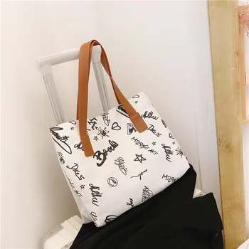 

Casual Fashion Canvas Bag Women Graffiti Print Tote Bags Womens Big&Small Book Bag Handbags Woman Shoulder Bag Bolsa Feminina