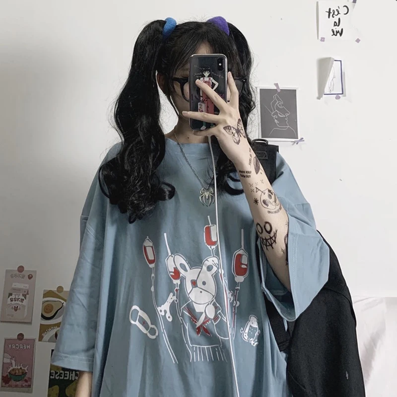 Women Harajuku Pastel Goth Clothing Summer Ladies T Shirt Short Sleeve