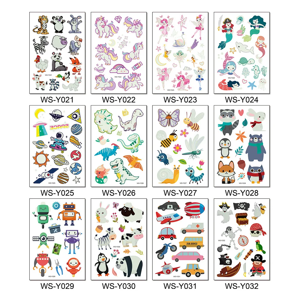 Tattoo Sticker Luminous Temporary Children Arm Face Glowing Waterproof Body Art Dinosaur Pirate Unicorn Mermaid Cartoon