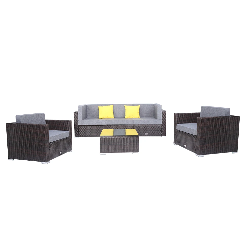 

6 Pieces Patio PE Wicker Rattan Corner Sofa Set