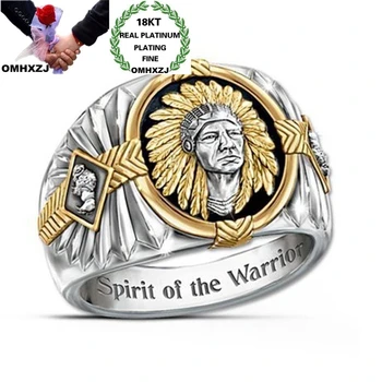 

OMHXZJ Jewelry Wholesale RR1162 European Fashion Fine Man Party Birthday Wedding Gift Indians Warrior 18KT Gold White Gold Ring