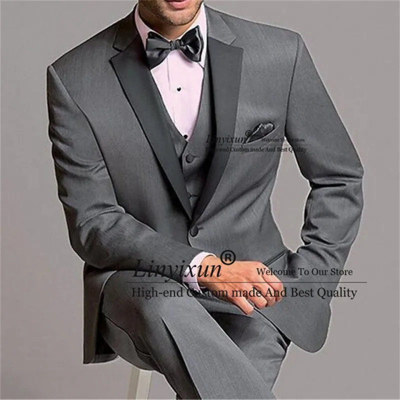 Классический мужской костюм Smolking Noivo Terno Slim Fit Easculino вечерние костюмы для мужчин серый на заказ тонкий лацкан с тупым углом Свадебный Жених