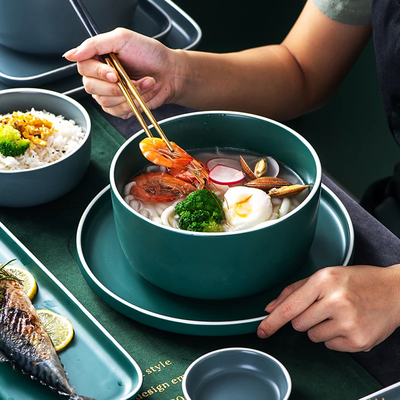 

European Ceramic Plate Dinner Set Matte Retro Porcelain Dessert Steak Snack Rice Bowl Cake Plate Tableware Household Restaurant