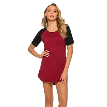 

Women Cotton Nightdress Summer Short-sleeved Color Matching Home Service Sexy Round Neck Casual Comfortable Sleepdress New