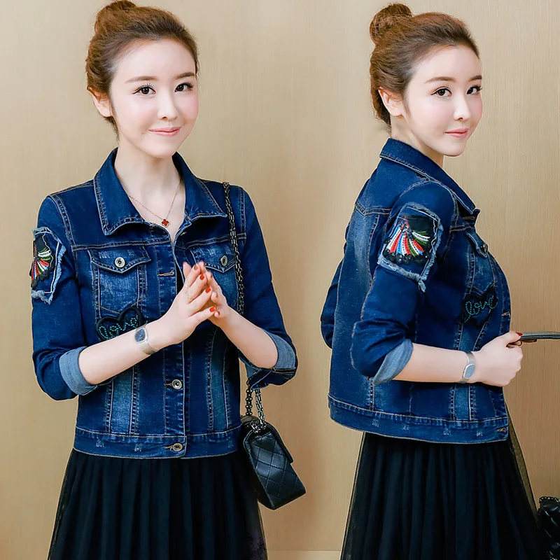 

Embroidered Jeans Coat 2019 Spring And Autumn New Style Fashion Korean-style Short Loose-Fit Long Sleeve Students Tops