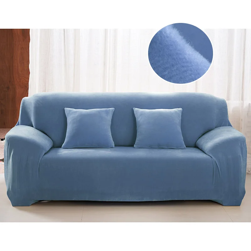 Толстая плюшевая ткань для диванов набор для приготовления чая 1/2/3/4 местный эластичный чехол для дивана диванных чехлов для гостиной диван Чехол кресла диван полотенце-1 шт - Цвет: Light Blue