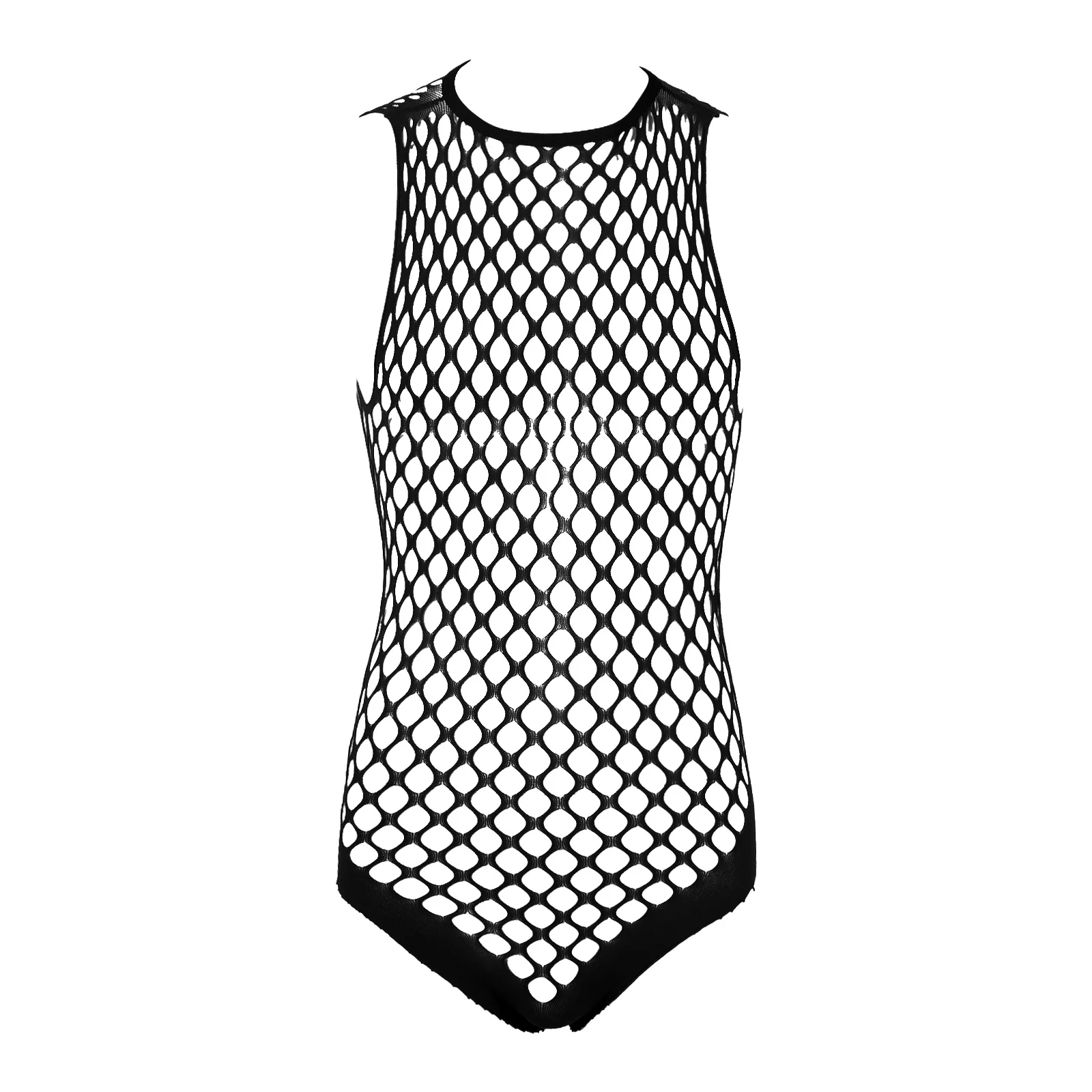 

Men Sexy Underwear Hollow Out Netted Bodystockings Halter Neck Sleeveless See-through Fishnet Stretchy Bodysuits Nightwear