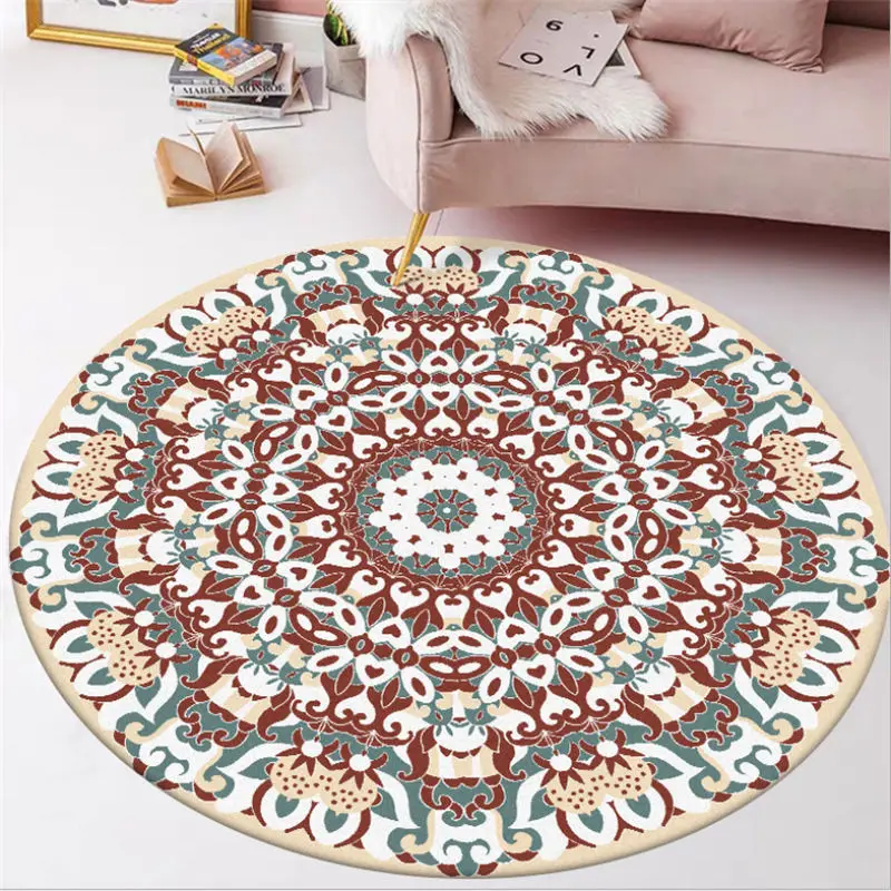 Area Rug for Bedroom Vintage Red Green Flower Pattern Round Carpet Area Rug for Living Room Rugs for Children Rooms