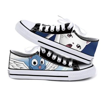 

Unisex Anime Cartoon Fairy Tail Shoes Natsu Lucy Erza Happy Low Flat plimsolls canvas shoes rope soled shoes duck Shoes