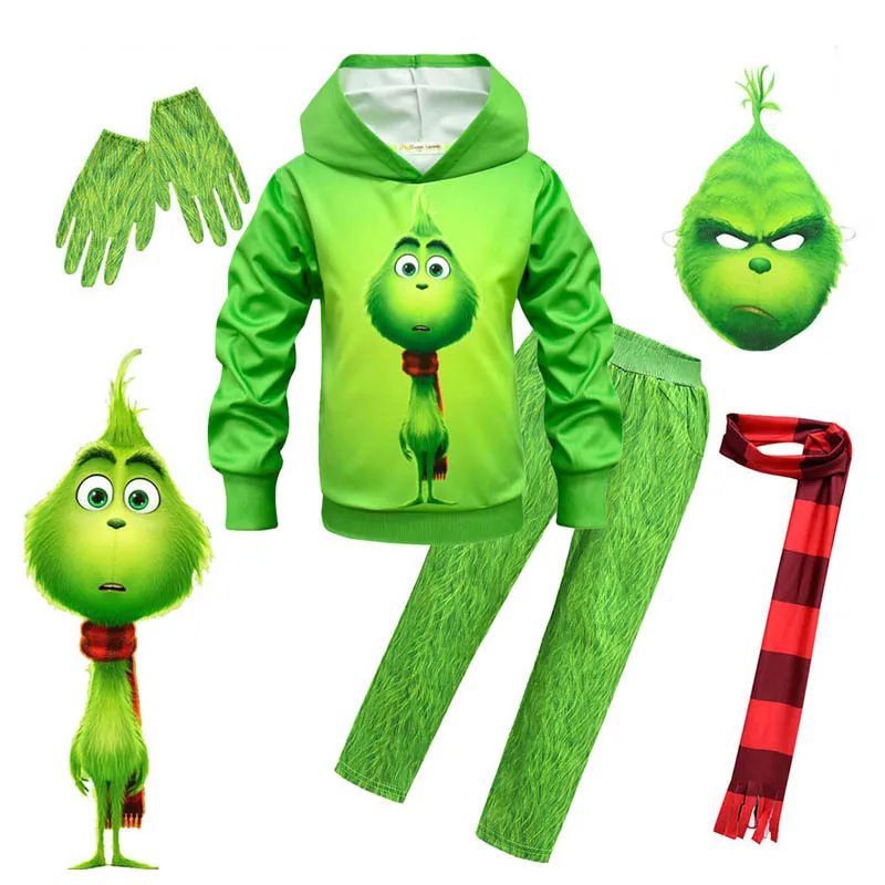 

Kids Clothes Mardi Gras Green The Grinch Funny Carnival Costumes Set Boys Halloween Cosplay Costume Party Grinch Kids Clothing