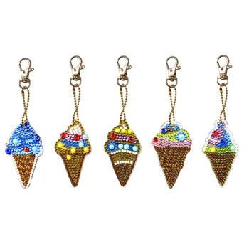 

5pcs DIY Diamond Painting Keychains Ice Cream Full Drill Cross Stitch DIY Craft Cross Embroidery Eco-friendly Keyrings