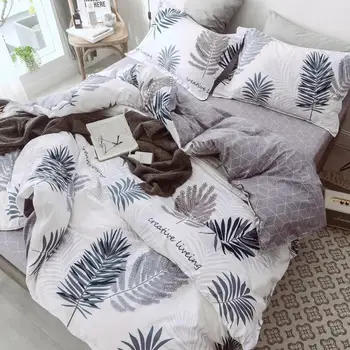 

100% Cotton Bedding Set 4pcs With Duvet Cover Bed Sheet Pillowcase Leaves Pattern Bed Linen Set King Queen Full Twin Size