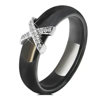 

Duo Ying Fashion Women Ring With AAA Crystal 6/8 mm X Cross Ceramic Rings For Women Men Plus Big Size 10 11 12 Wedding Ring Gift