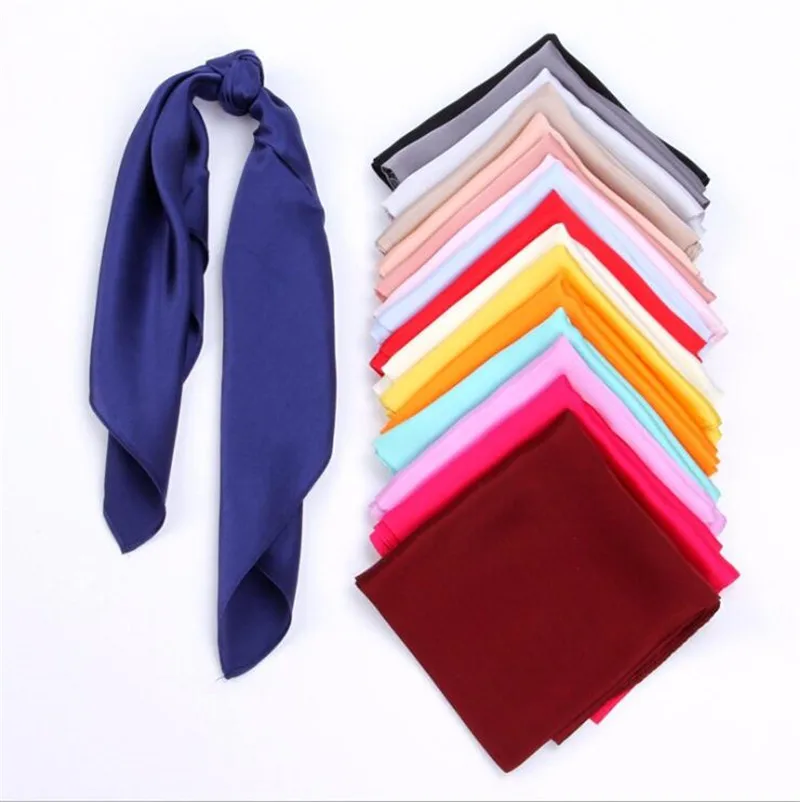 POBING чистый Шелковый шарф для женщин сплошной цвет дизайнерские квадратные шарфы маленькая голова платок хиджаб 53x53 см