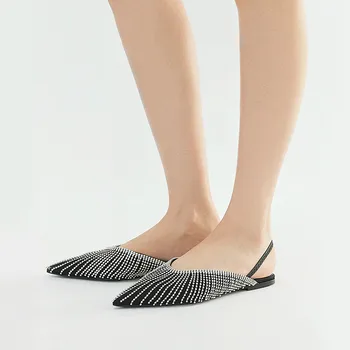 

kmeioo summer flat shoes woman jewel slingbacks sandals pointed toe shallow flats dress shoe for women