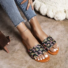 

Women Floral Slippers Female Summer Casual Fashion Slides Ladies Leisure Comfort Flat Woman New Open Toe Shoes Plus Size