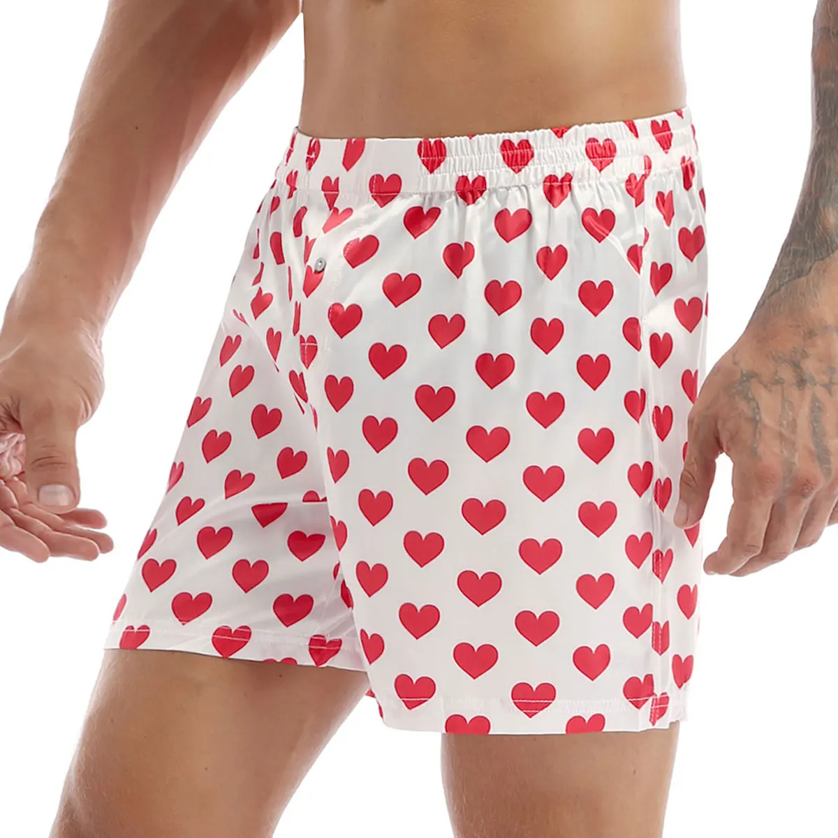 Mens Cute Love Heart Print Classic Soft Boxer Shorts Lightweight Loose Beach Wear Strawberry Board Homme Shorts Sweetpants 4