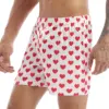 Mens Cute Love Heart Print Classic Soft Boxer Shorts Lightweight Loose Beach Wear Strawberry Board Homme Shorts Sweetpants 4