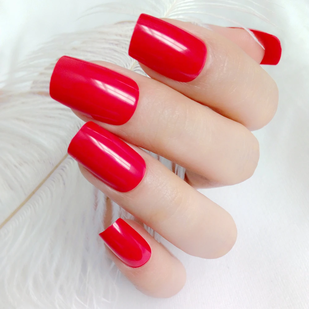 

24Pcs Deep Red Artificial Fake Nails For Design Artificial Lady Finger False Nails DIY Full Cover Tips Manicure Tools
