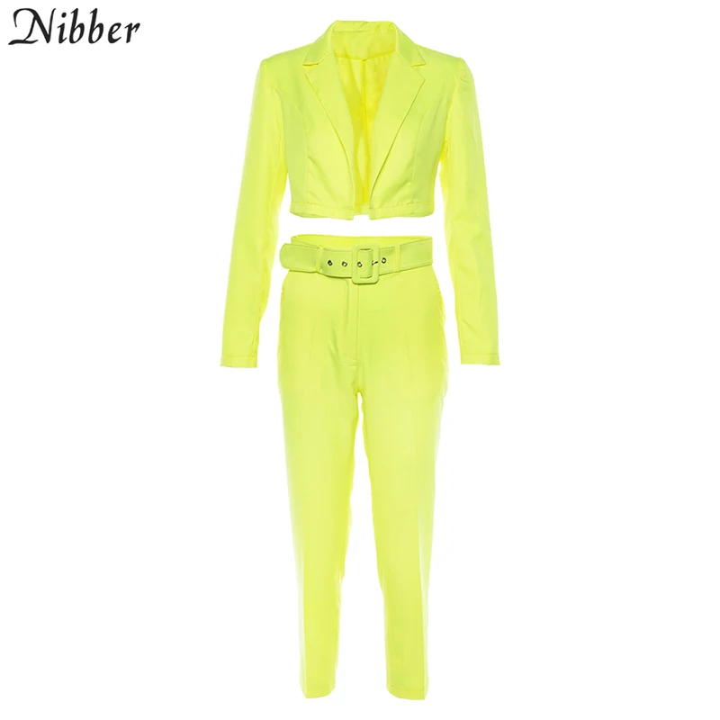 Nibber, неоновый цвет, тонкое пальто, кардиган, pantalon femme, 2 предмета, костюмы для женщин,, осень, зима, для офиса, для девушек, уличный повседневный комплект