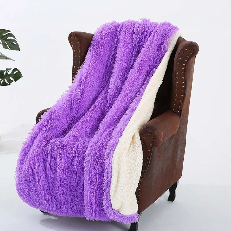 Роскошное длинное плюшевое кресло покрывало для младенцев зимнее теплое плотное двойное пушистое одеяло плед - Цвет: purple