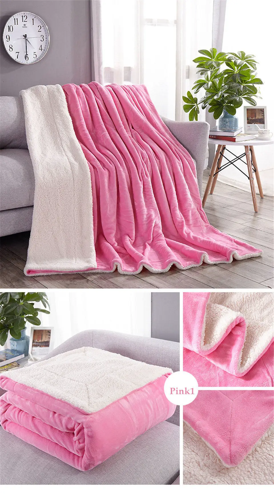 Однотонное розовое кашемировое одеяло из овечьей шерсти, толстое фланелевое одеяло для кровати, зимнее пушистое одеяло, покрывало, пушистое Флисовое одеяло