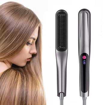 

Electric Hair Straightener Brush Negative Ion Hair Care Straightening Hair Comb Straightener Curly Dual Purpose Styling Tools
