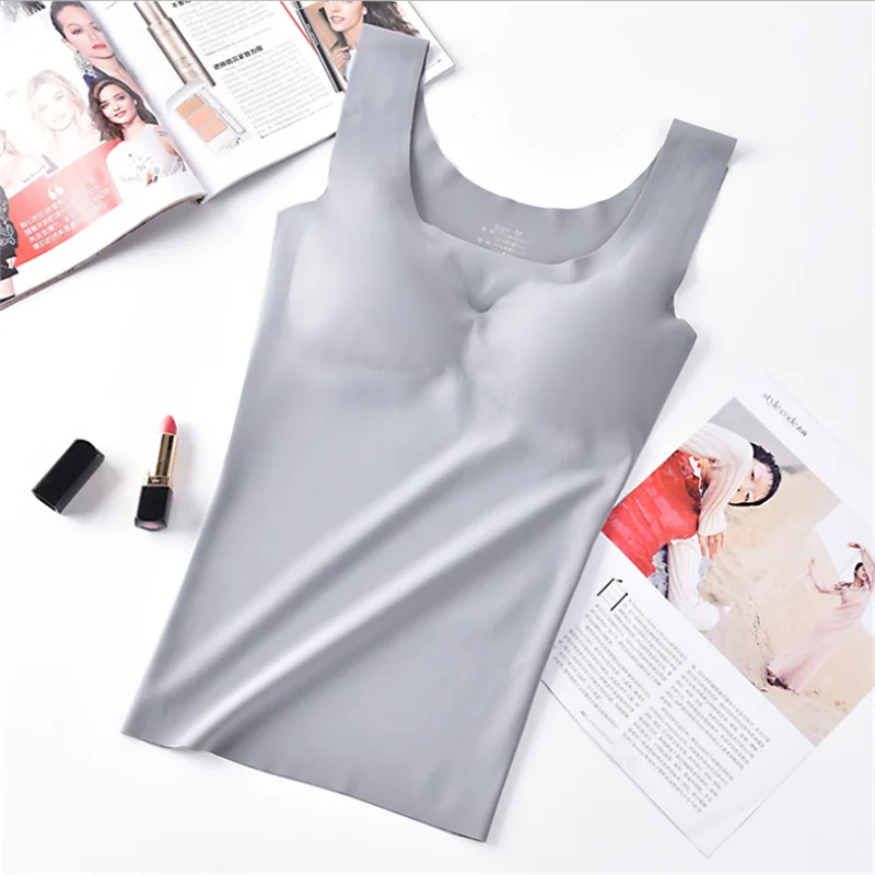 Ice Silk Tank Top Wireless Paded Lingerie Push Up Seamless Padded