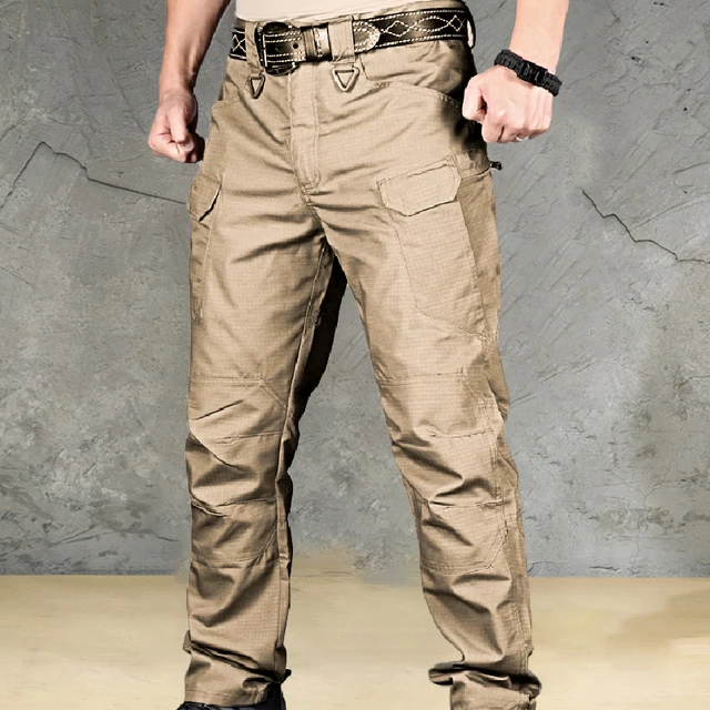 Tactical Pants Men Elastic Outdoor Military Army Trousers Men Multi-Pocket Waterproof Wear Resistant Casual Cargo Pants IX7 Khaki