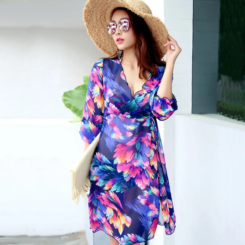 

Ousha Bathing Suit Women's Underwire Small Bust Gathering Chiffon Bikini Three-piece Set-Tour Bathing Suit Hot Springs WOMEN'S S