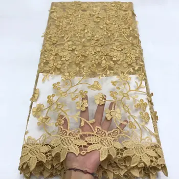 

Gold French African Lace Fabric Guipure 3 d flowers applique Cotton Cord Tulle Nigerian Tissu Mesh India Lace For Wedding Dress
