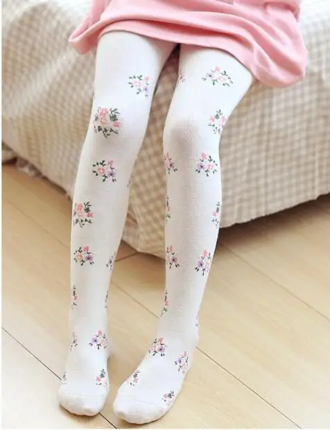 flower white Новинка года; хлопковые детские колготки с вышивкой для девочек 3-10 лет; сезон весна Детские Колготки с рисунком - Цвет: flower white