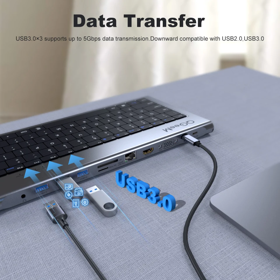 QGeeM USB C концентратор для Macbook Pro тройной Дисплей Тип до Dual Core 4K HDMI и DP Micro SD кард
