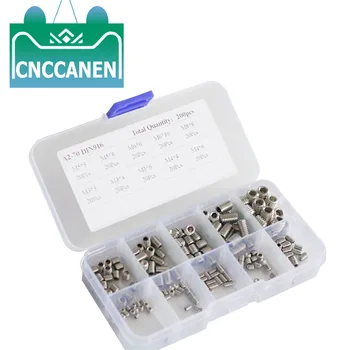 

200Pcs Stainless Steel and Black Wood Screws Allen Head Socket Hex Set Grub Screw Assortment Cup Point parafuso Assortment