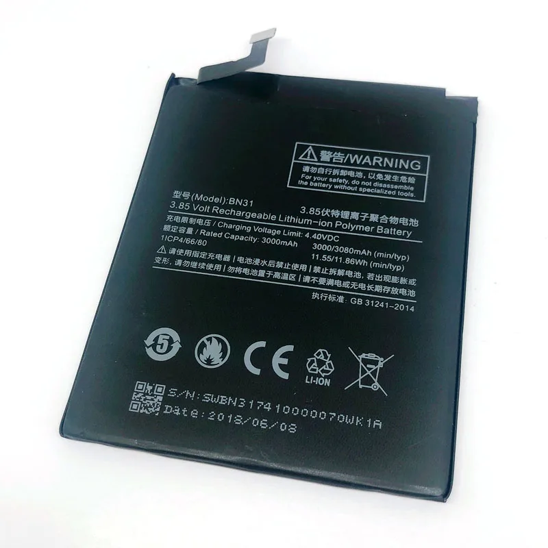 

BN31 Rechargeable Battery For Xiaomi Mi 5X A1 MiA1 Mi5X Hongmi Redrice Redmi Y1 Lite Note 5A Pro Phone Replacement battery