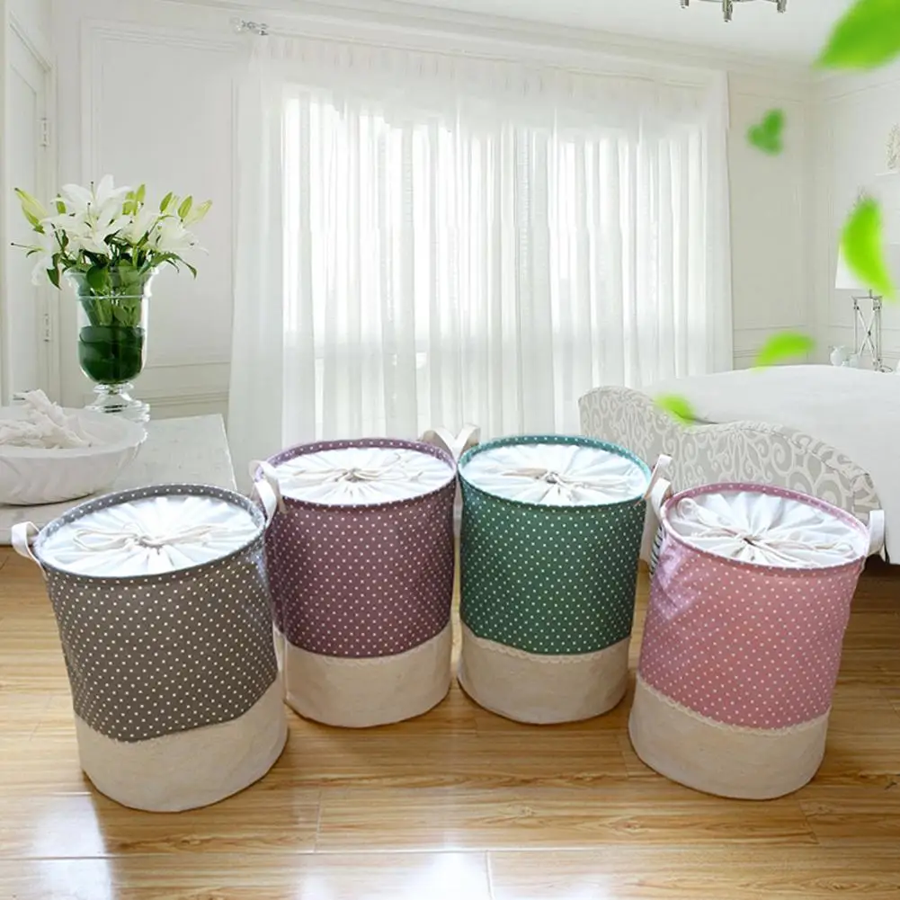 

Foldable Canvas Drawstring Laundry Basket Clothes Toy Storage Bag Pouch Holder Multi-Function Handle Stackable Storage Barrel