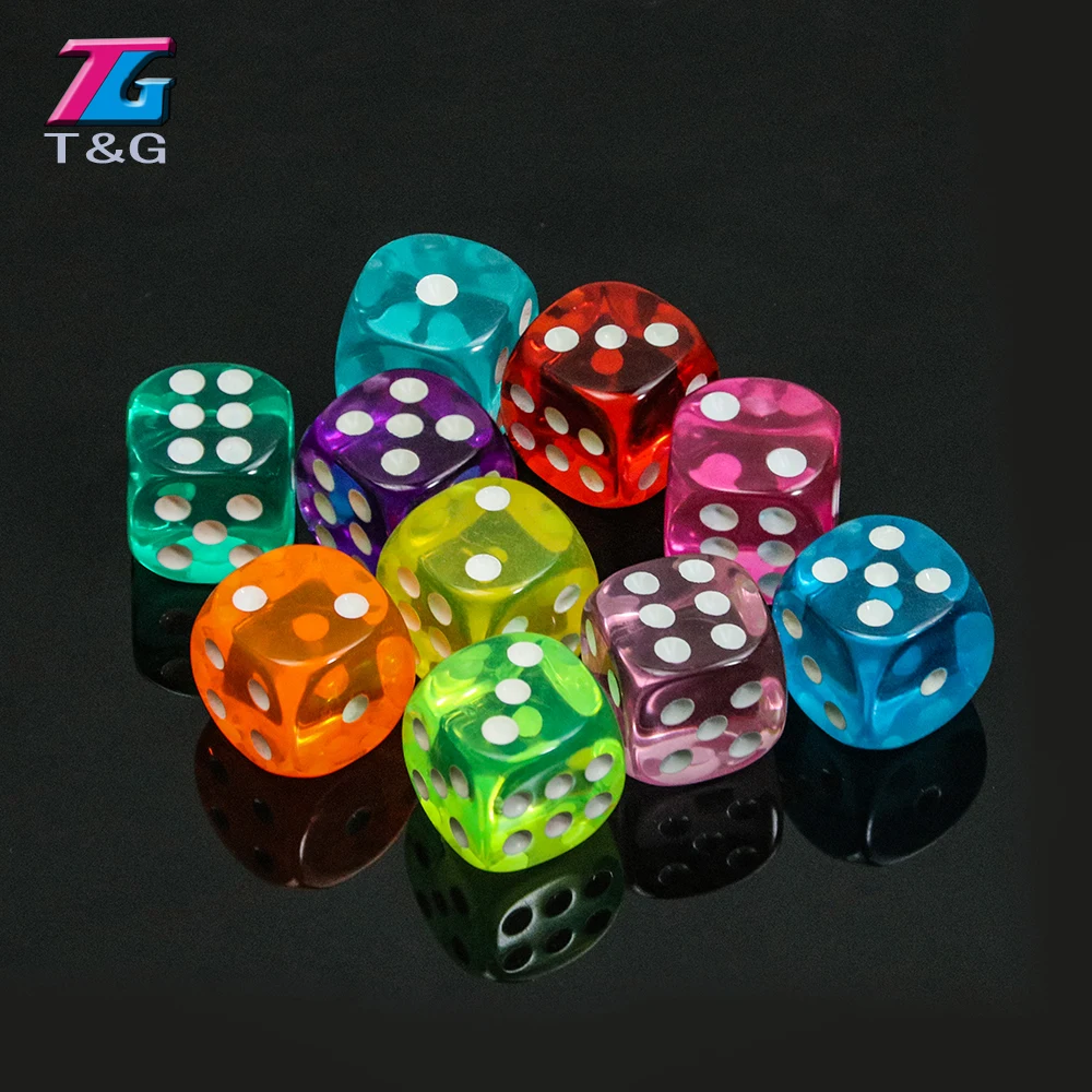 Colorful 14mm 10pcs/set Acrylic Transaprent d6 Dice 6 sided gambling red blue green yellow purple for Drinking Board Game|d6 dice set|dice board