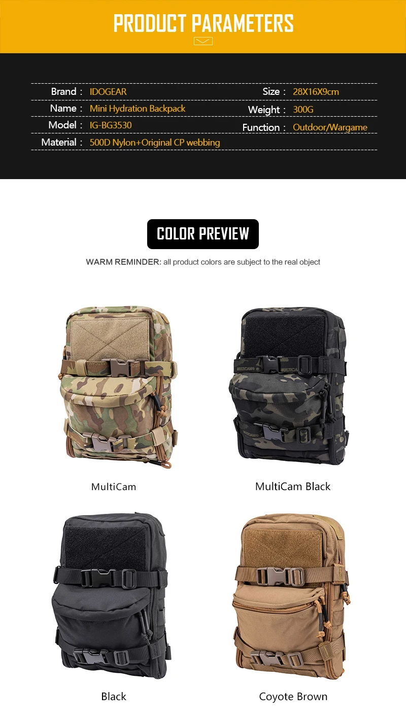 IDOGEAR Tactical Mini Hydration Backpack Bag Assault Molle Pouch