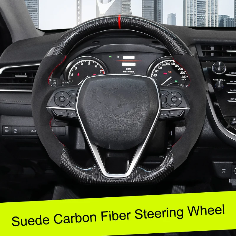 QHCP руль из настоящего углеродного волокна, настраиваемая замена, Модифицированная натуральная кожа, персиковая деревянная принадлежность для Toyota Camry
