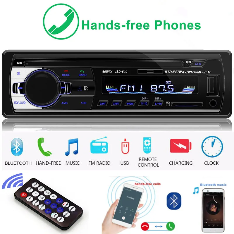 Автомагнитола LTBFM JSD520 с Bluetooth 1 Din FM радио USB AUX входом SD ресивером mp3 плеером и