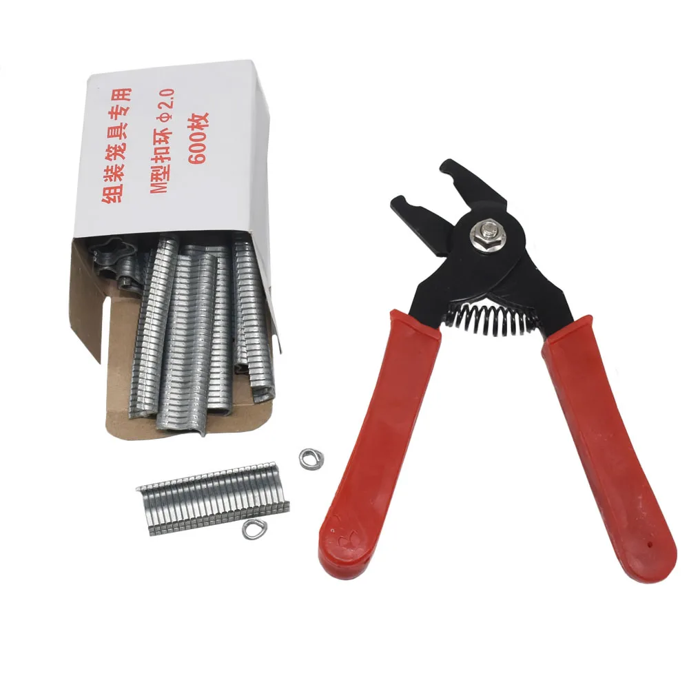 Alicates de anillo de cerdo + anillos de cerdo M, herramientas de instalación de jaula para aves de corral, vallas, etiquetas de red, jaula para trampas