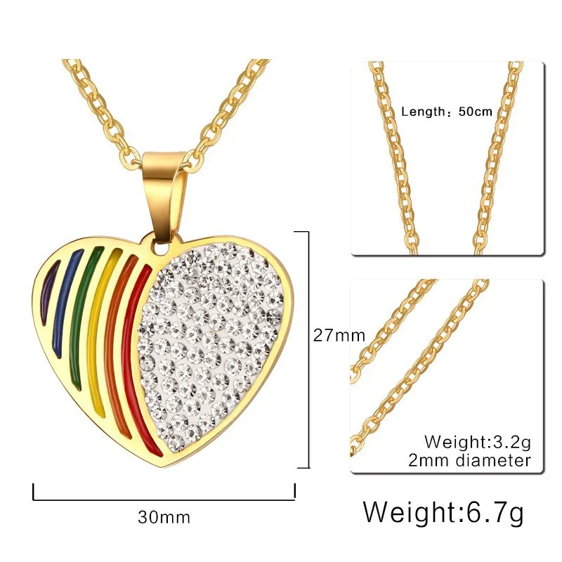 Baratos FXM HBB20 collar de acero inoxidable venta caliente mujeres solteras populares 30mm forma de corazón arcoíris 3 color regalo de amante joyería de las mujeres