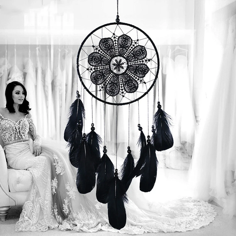 Handmade Lace Dream Catcher With Feathers Car Wall Hanging Decor Ornaments Gifts 