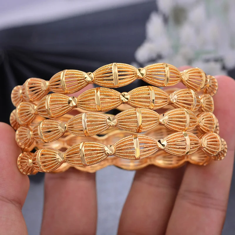 

Wando 4Pcs/lot Top Quality Dubai Gold Color Bangles For Women Vintage Bride Wedding Bracelet Bangles Africa Arab Jewelry