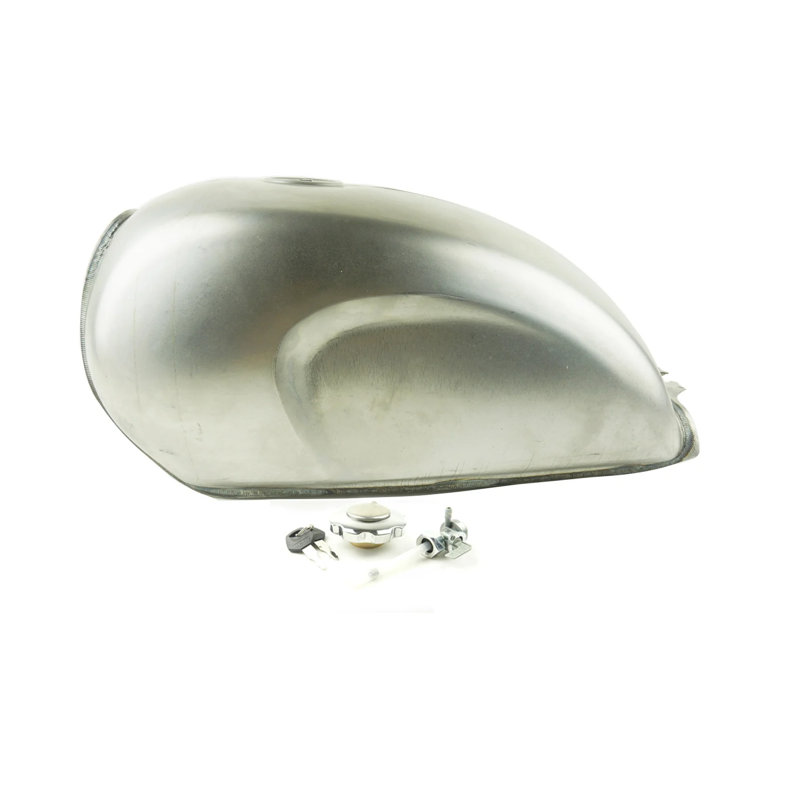 

Unpainted Universal Vintage Motorcycle 9L Gas Fuel Tank with Thick Iron Cap Switch Raw Bare Metal Steel for Cafe Racer Scrambler